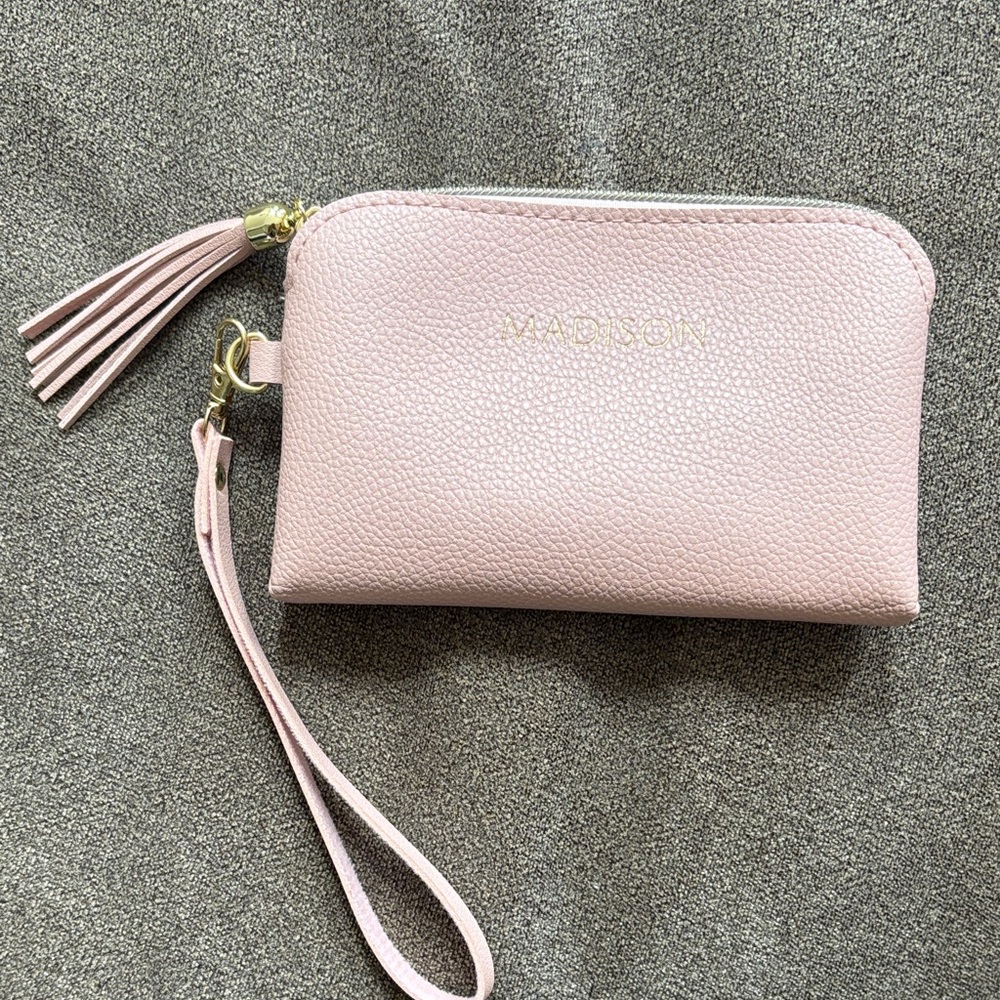 Madison Name Soft Pink Wristlet Clutch